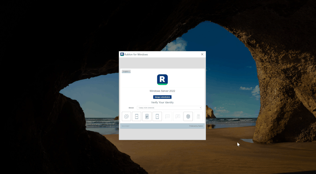 GIF pokazujący drugi krok uwierzytelniania wieloskładnikowego (MFA) podczas połączenia RDP przy użyciu klucza bezpieczeństwa