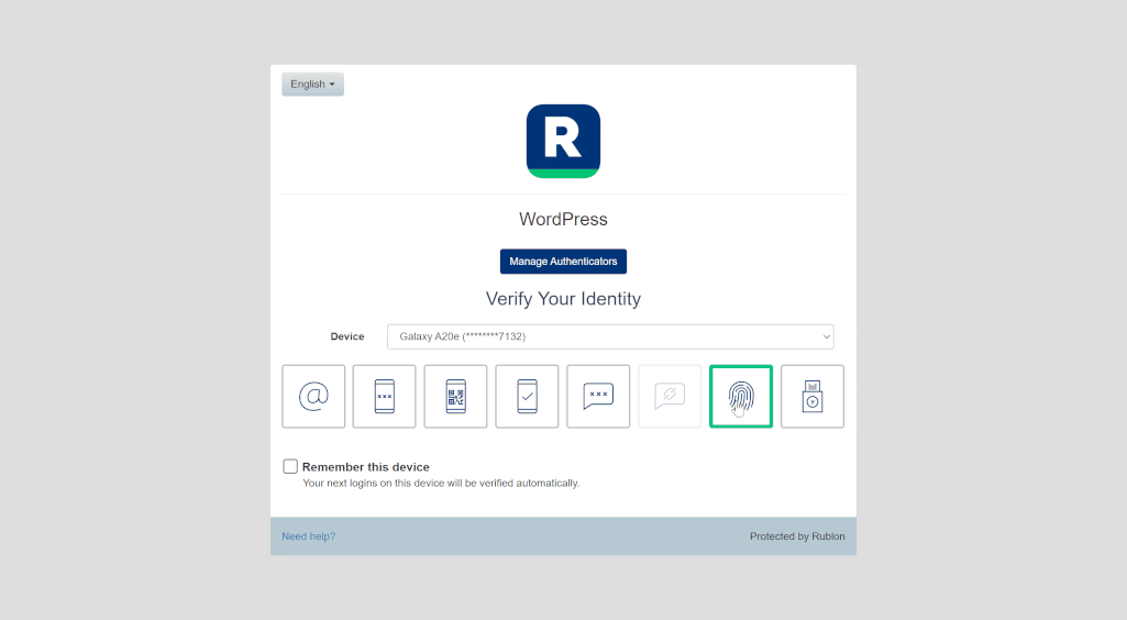 A GIF portraying user login using a software-bound FIDO2 passkey in the Rublon MFA platform