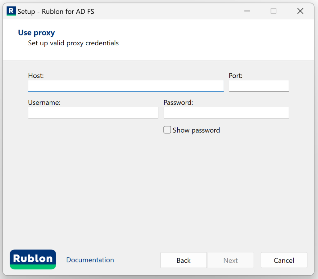 Image showing the proxy configuration during installation of Rublon MFA for Active Directory Federation Services (AD FS)