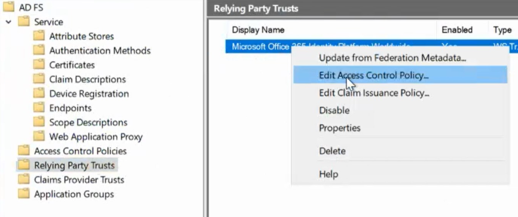 Image showing editing Access Control Policy