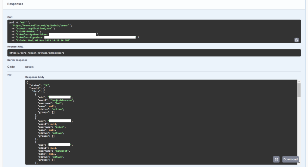 Image showing a successful response in JSON format.