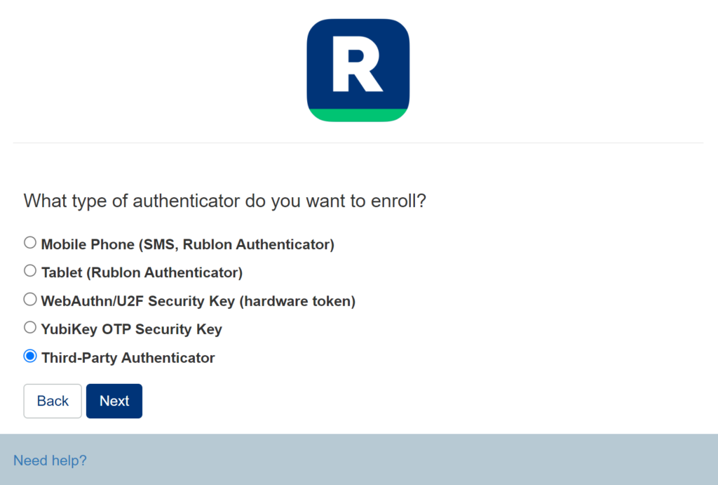 Image showing selecting third-party authenticator as the authenticator to enroll