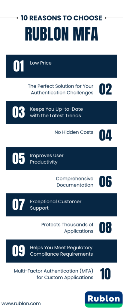 Image ennumerating 10 reasons to consider Rublon MFA as a Duo Security alternative