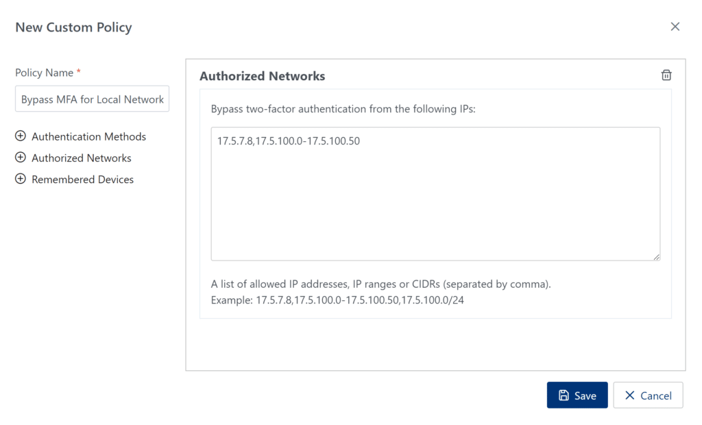 Image showing the creation of the Bypass MFA for Local Network Access policy