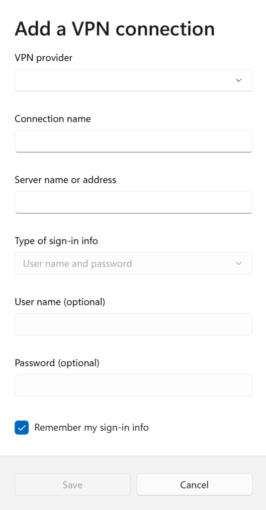 Image showing adding a VPN connection in Windows