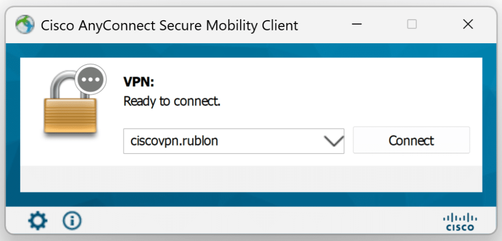 Image showing entering the FQDN of the Remote Access VPN in the Cisco AnyConnect Secure Mobility Client.