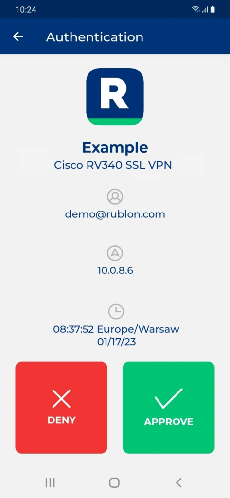 Image showing a Mobile Push for Cisco RV340 SSL VPN received by a user