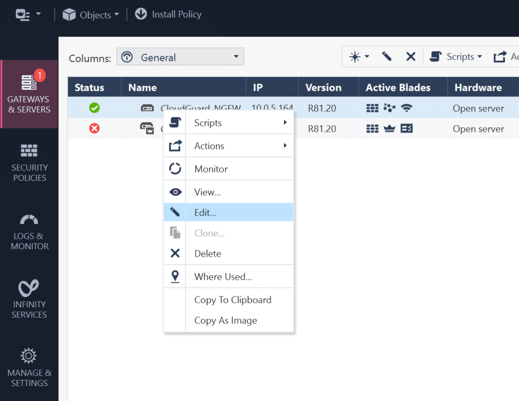 Image showing editing the CloudGuard instance
