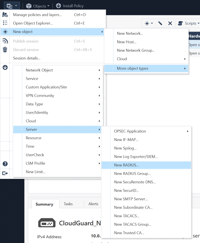 Image showing creating a new RADIUS