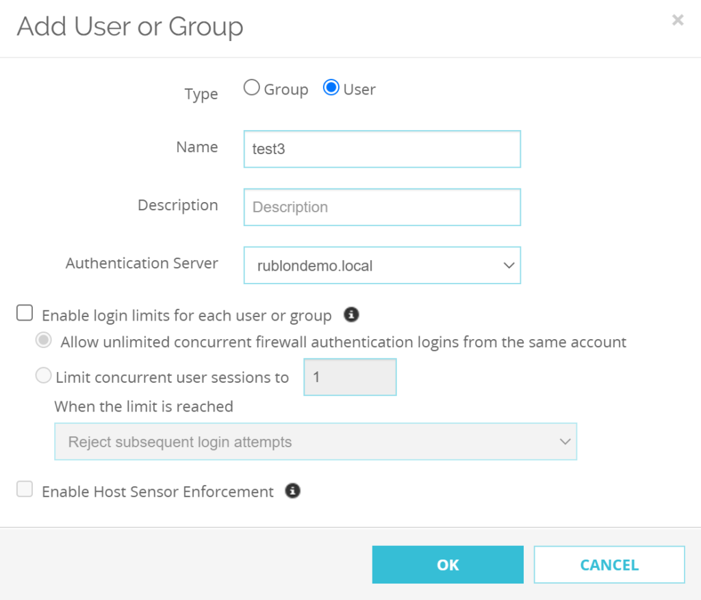 Image showing adding user or group to WatchGuard VPN