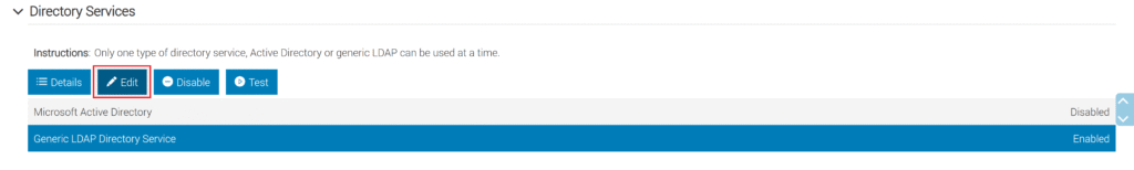 Image showing how to edit the LDAP directory service in the Dell iDRAC web console.
