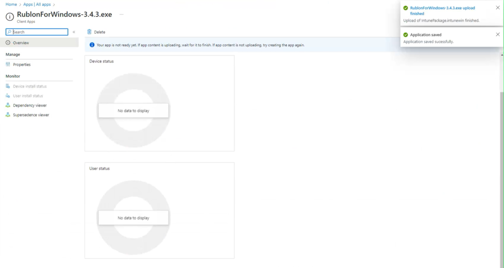 Image showing that upload of the file has been finished but deployment might still take a while