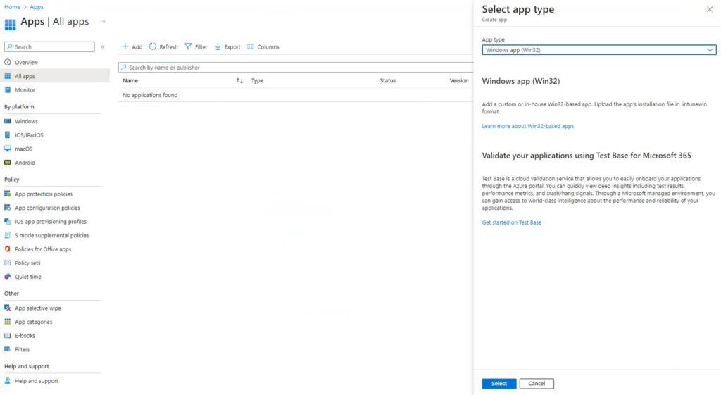 Image showing selecting app type for the MFA for Windows connector