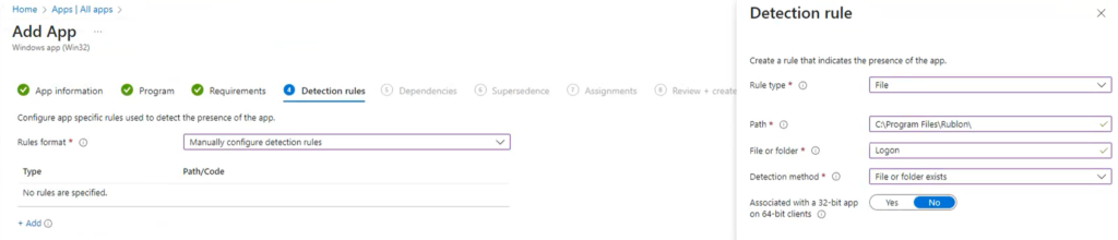 Image showing creating a file rule for Rublon MFA for Windows and RDP