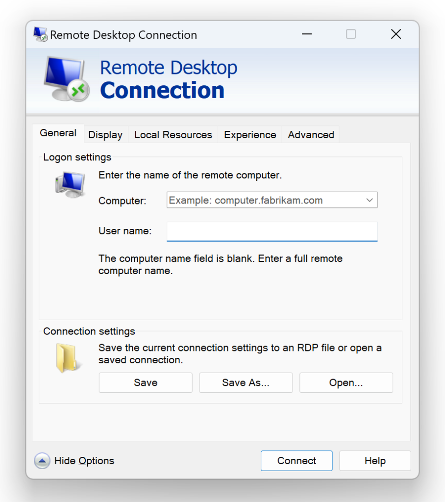 Image showing opening the Remote Desktop Connection to validate the RDP port change in Windows