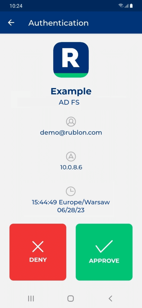 Image showing a push notification from Rublon received during MFA for AD FS login
