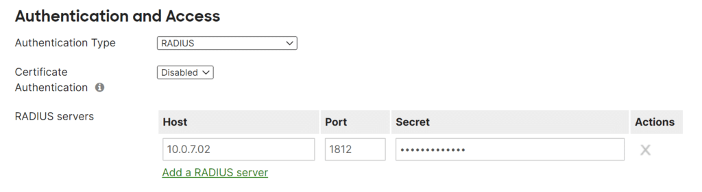 Image showing the Rublon Auth Proxy added as a RADIUS server while configuring MFA for Cisco Meraki Client VPN