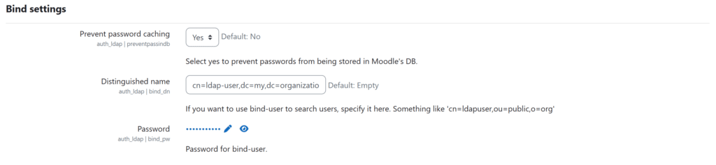 Image showing Bind settings