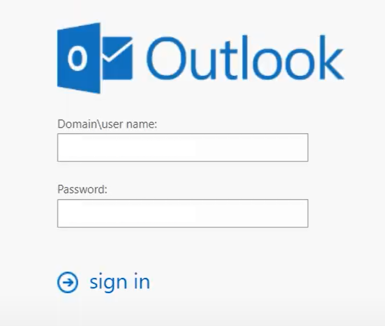 Image showing the step of MFA for OWA login where the user enters their username and password