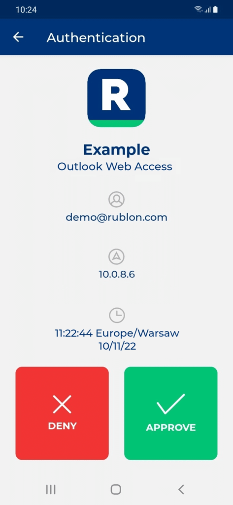Image portraying a Mobile Push when logging in to the Exchange Control Panel (ECP)