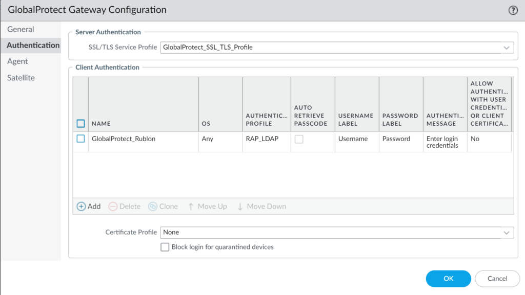 Image showing the GlobalProtect Gateway Configuration