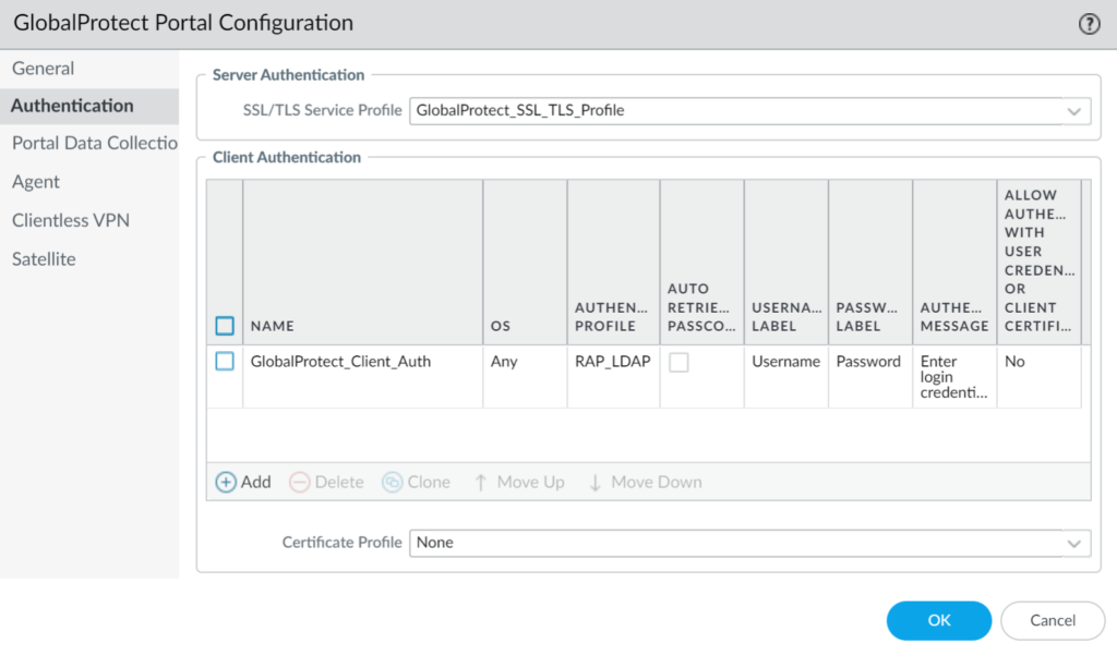 Image showing the GlobalProtect Portal Configuration