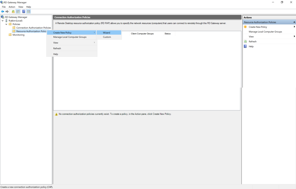 Image showing how to create authorization policies for Remote Access Gateway