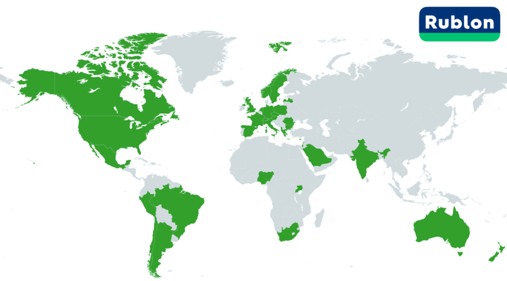 Map showing countries with at least one Rublon customer
