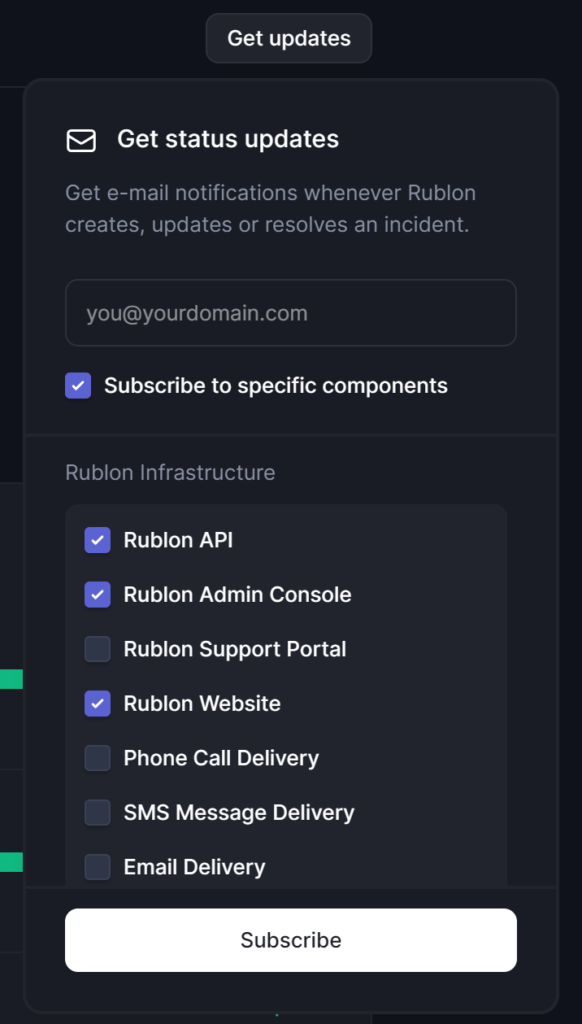 Image showing subscribing to the specific components of the Rublon Infrastructure.