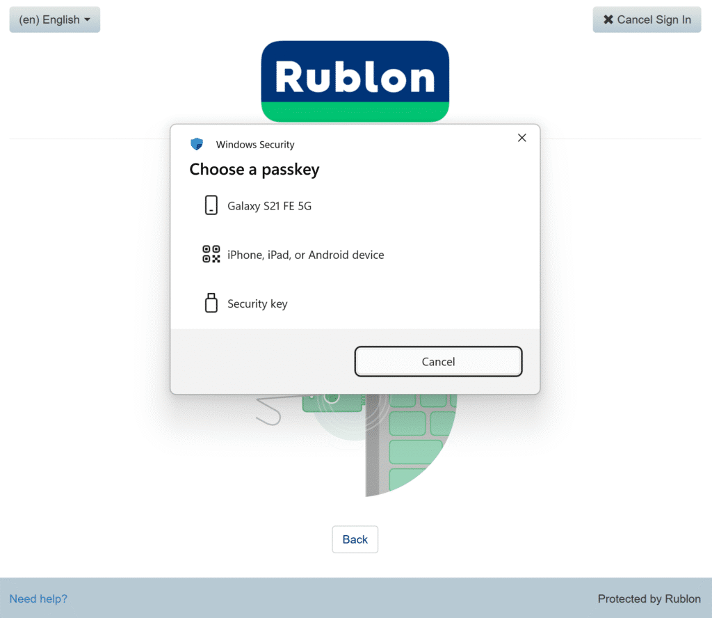 Image showing the Windows Security prompt asking the user to sign in with a security key