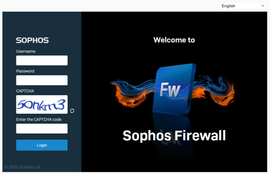 Image showing the Sophos Firewall web admin console login page
