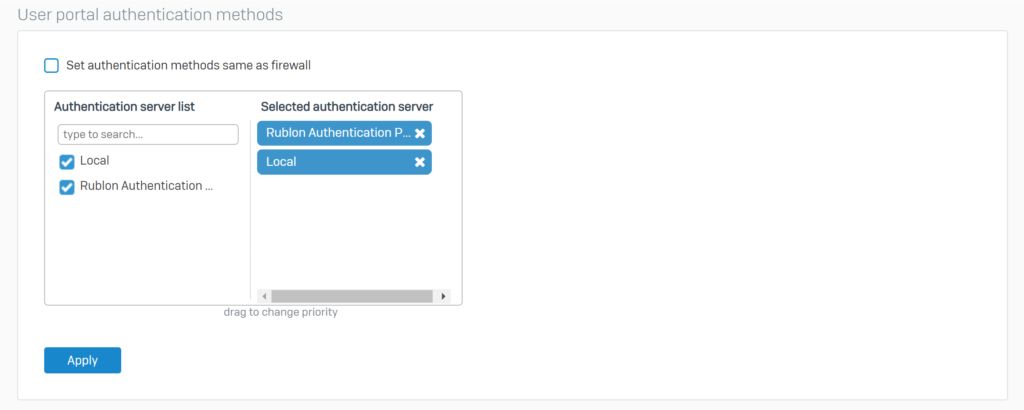 Image showing User portal authentication methods