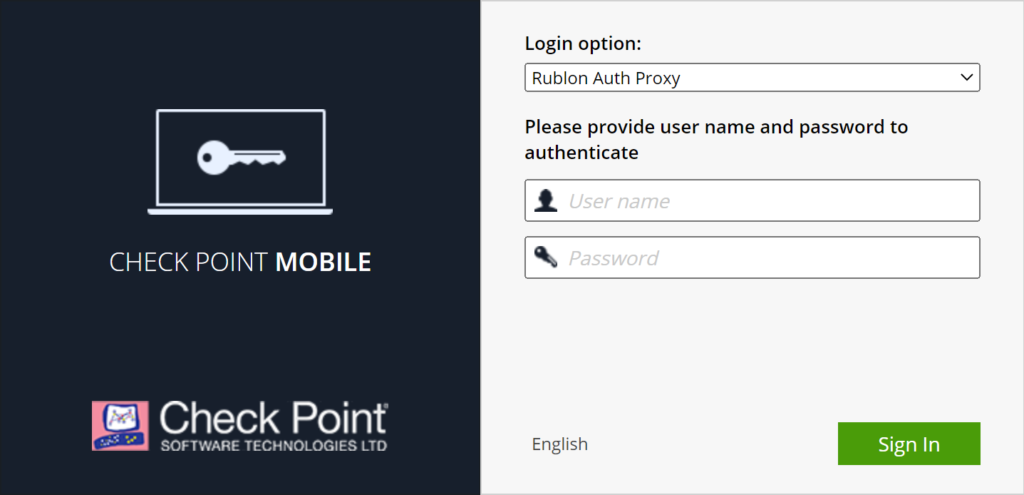 Image showing the Check Point Mobile Access login page