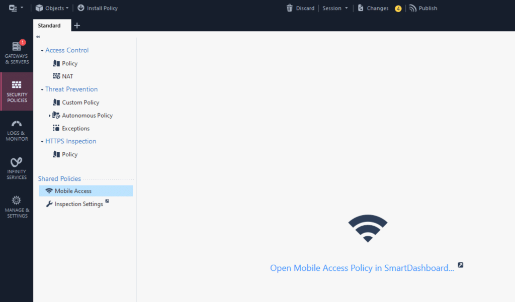 Image showing opening of Mobile Access Policy in SmartDashboard