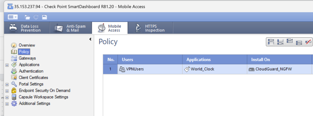 Image showing the Policy view in the SmartDashboard
