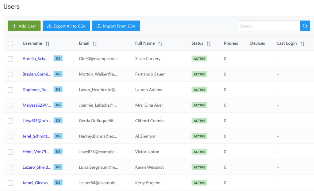 Image showing users synchronized from Entra ID in the Users tab of the Rublon Admin Console