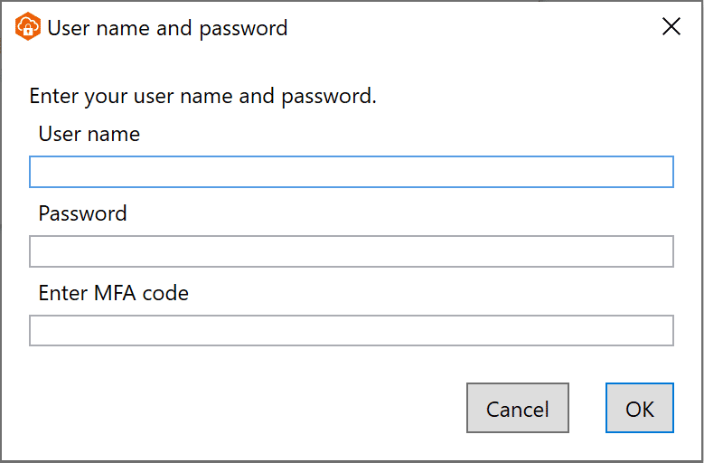 Image showing connecting to a VPN and entering user name, password, and an MFA code.