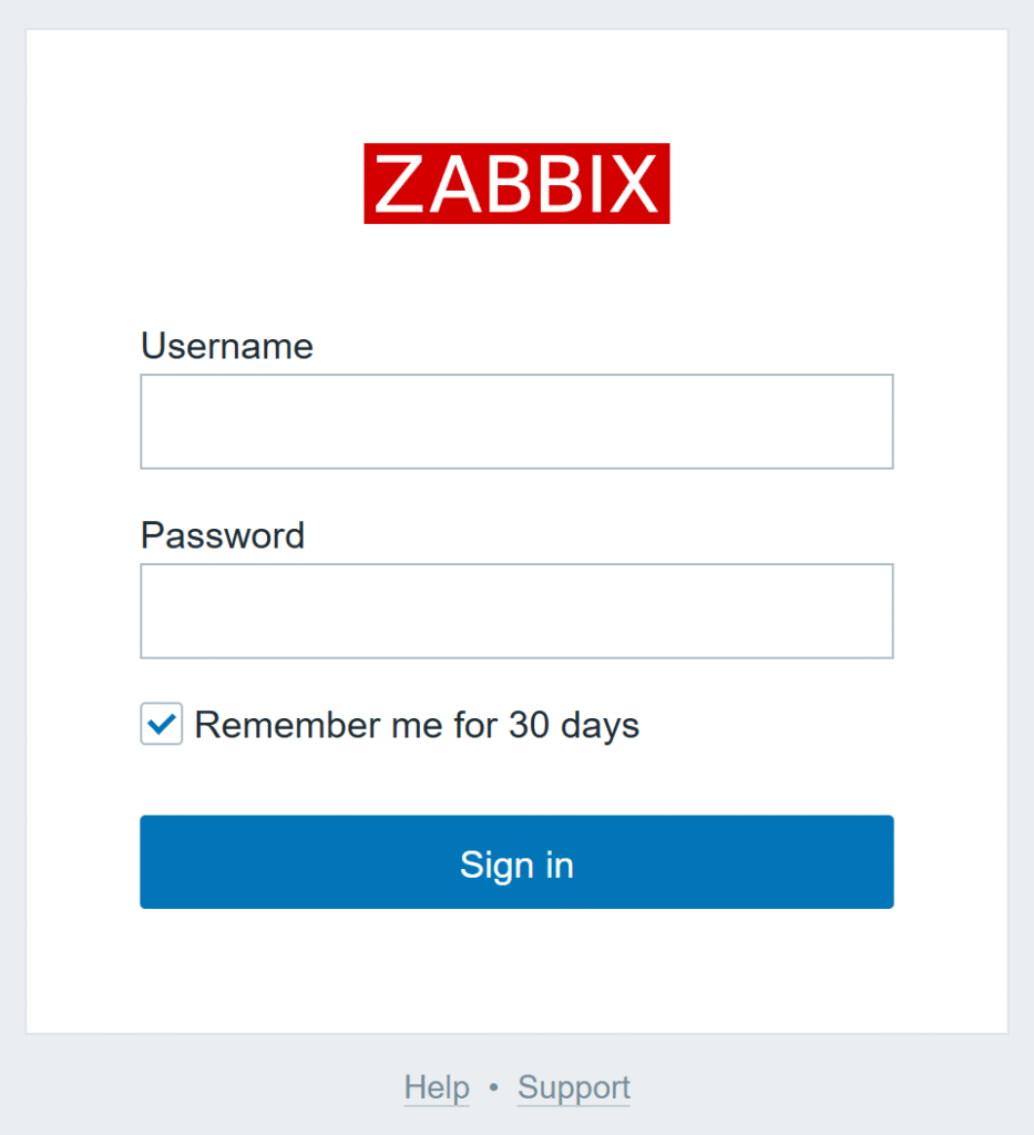 Image showing logging in to Zabbix