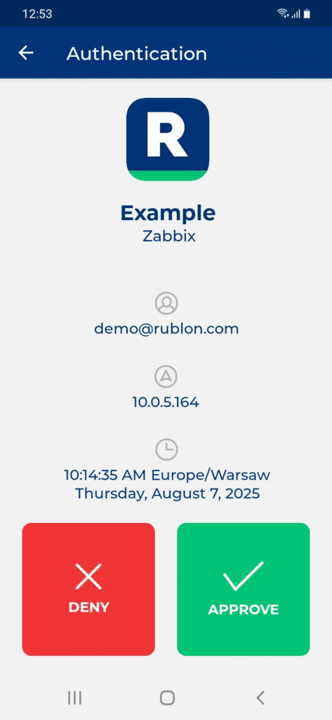 Image showing a Mobile Push notification received by the user during Zabbix MFA authentication