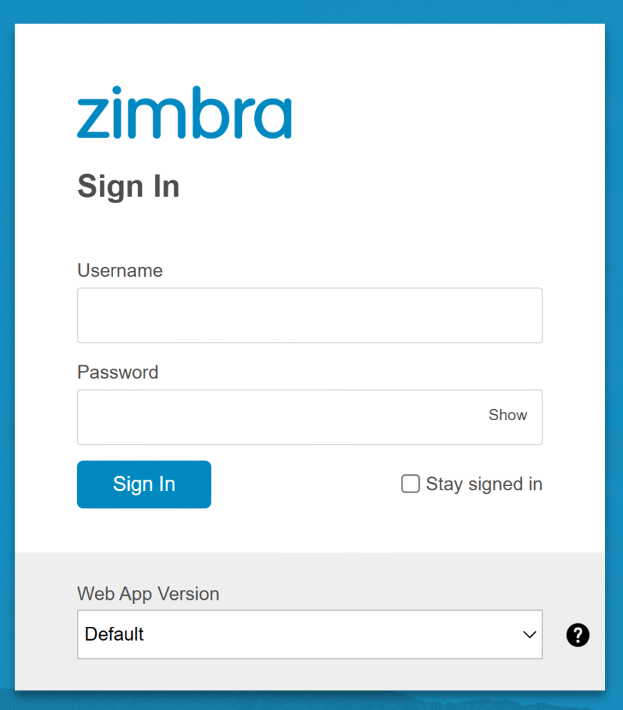 Image showing logging in to Zimbra.