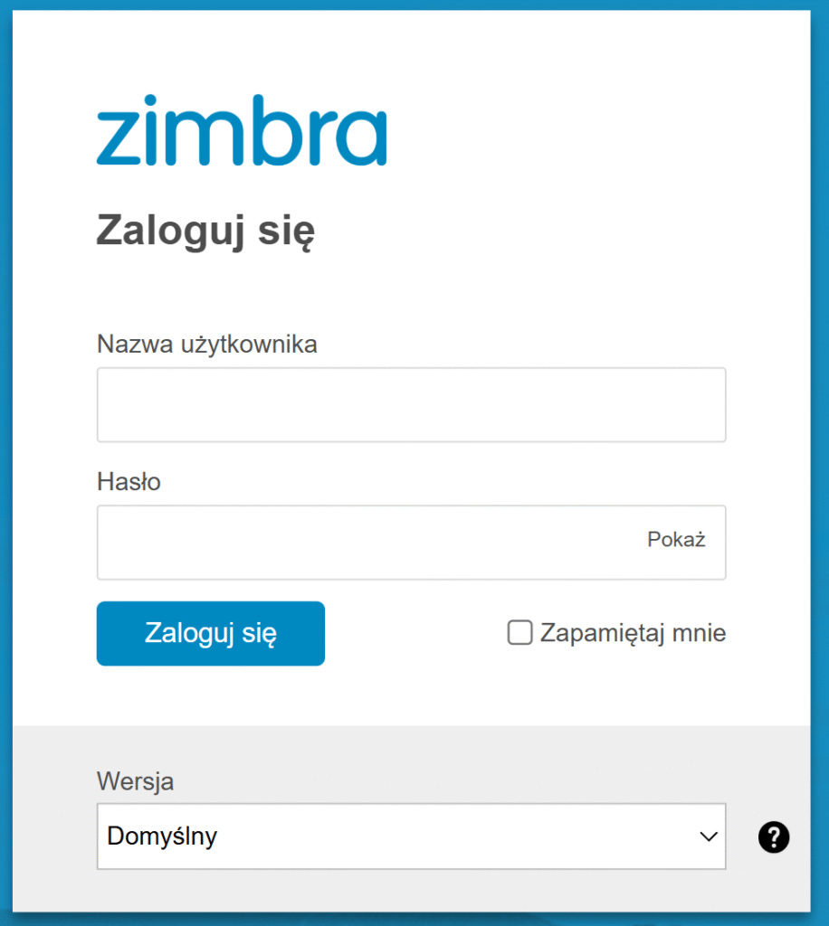 Obrazek pokazujący logowanie do usługi Zimbra.