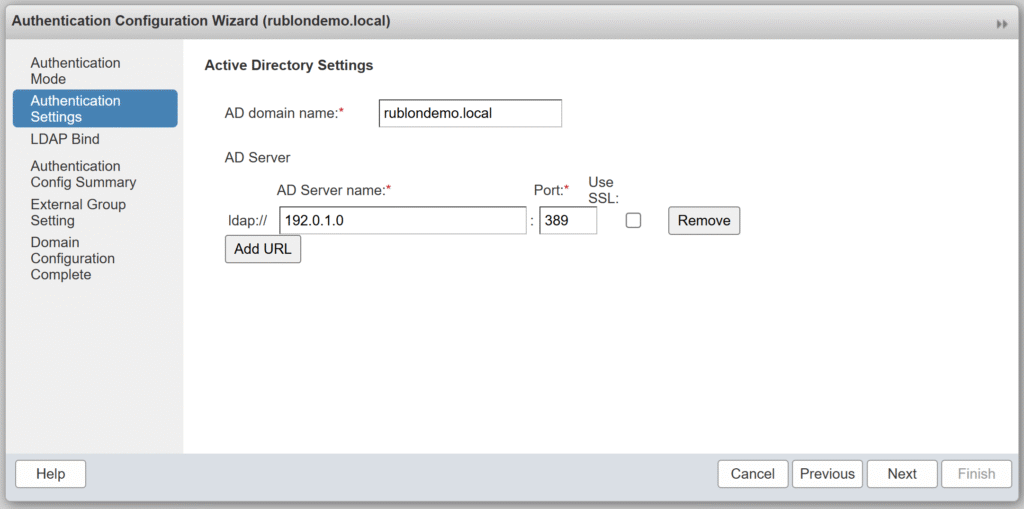 Image showing how to set up authentication settings for a domain in Zimbra Administration Console.